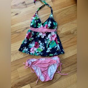 VENUS Floral and Gingham Swim Set - Blue and Pink